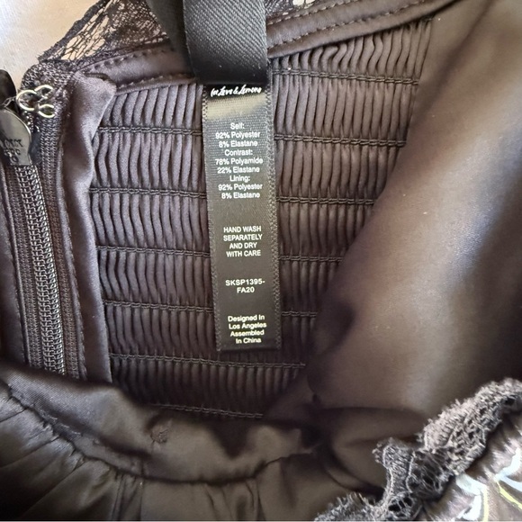 For Love & Lemons Floral Satin Mini Dress XS Lace Puff Sleeve Retail $239 - Picture 12 of 15